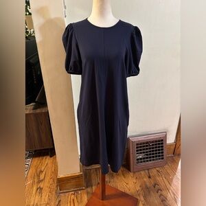 Boden Navy Short Puff Sleeve A Line Midi Stretch Dress 8